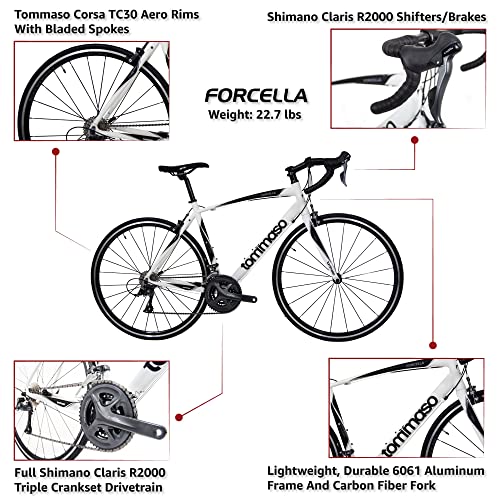 Tommaso Forcella Sport Bike Performance Aluminum Road Bike Carbon Shimano Claris 24 Speeds Road Bicycle Matte White