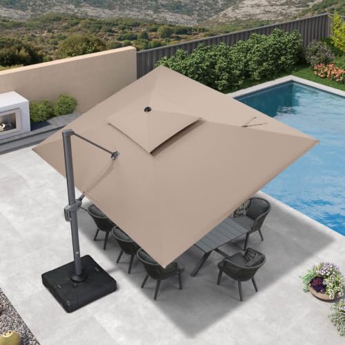 OROTLECT 10' X 13' Rectangular Cantilever Patio Umbrella Gray Pole Outdoor Umbrella With UV Protection,Taupe