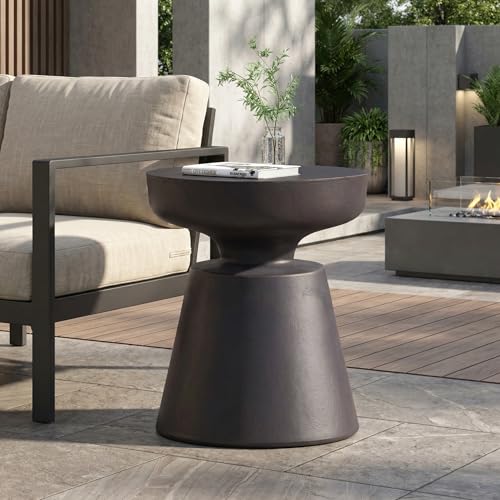 Outdoor Lightweight Concrete Side Table, Modern Copper Accent End Table, Weather Resistant Round Accent Table for Patio, Balcony & Living Room