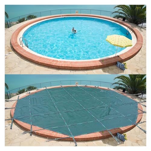 MZZKFC Swimming Pool Safety Cover for Wooden Deck & Concrete Floor, Customizable Round Inground Pool Cover Saver Tarp, Heavy Duty Foldable Winter Pool Protector(Green,10.4m-34 Foot)