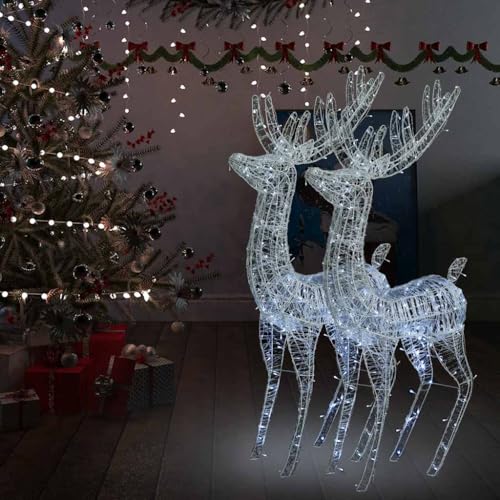 XXL Acrylic Christmas Reindeer Decorations, 2-Pack 70.9 Inch Standing Lighted Deer, 250 LED Cold White Lights, 8 Lighting Modes, Indoor Outdoor Holiday Yard Lawn Decor