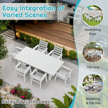 LUXOAK 7-Piece Outdoor Dining Set, 71" HDPE Table with 6 Chairs, Large Outside Patio Furniture with Umbrella Hole for Garden, Backyard, Poolside, White