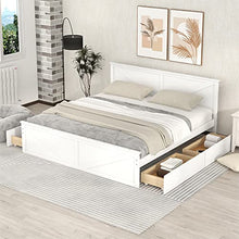 RORIGAT King Size Platform Bed with Storage Drawers White