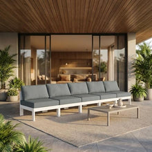 Outdoor Escape Gray Fabric Outdoor Patio Modular Sofa with Contemporary Style, Comfortable Seating, Durable Material, 150-Inch Width