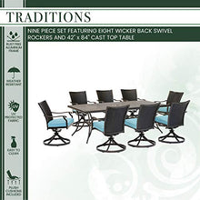 Hanover Traditions 9-Piece Outdoor Dining Set with 8 Cushioned Swivel Rocker Chairs and 42" x 84" Table Blue