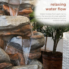 Alpine Corporation | 40" 4-Tier Rock Floor Fountain with Cascading Water & White LED Lights, Tranquil Outdoor Water Feature for Garden, Patio, Yard & Deck, Light Gray
