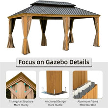 12' X 20' Hardtop Gazebo, Outdoor Pergola with Galvanized Steel Double Roof and Drainage System, All-Weather BBQ Canopy with Curtains and Netting, Suitable for Patio, Deck, Garden (12'X20' (Wood))