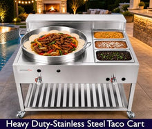 Stainless Steel Concave Comal Grill Stove + 3 Pan Steam Table-High Pressure Propane Cooker-Taco Cart-Discada Grill Bowl Mexican Style Wok-Complete with Hose & Regulator-Ideal for Commercial & Home