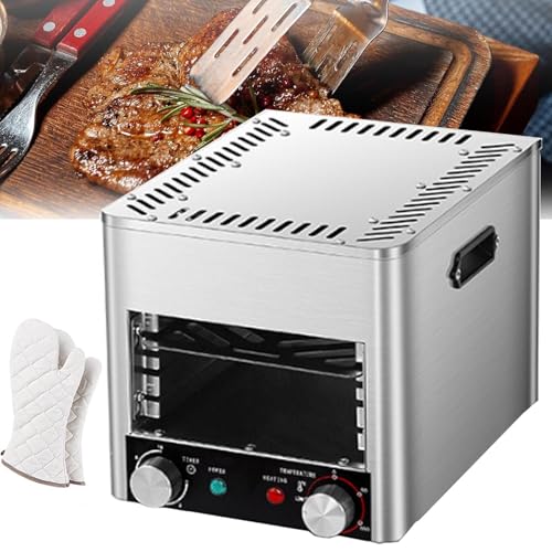 1700w Electric Steak Broiler+Gloves,With 4 Grilling Slots/800℃ High Temperature Grilling/5min Quick Preheating/Time and Temperature Adjustable-For Beef Chicken Vegetables,Grey