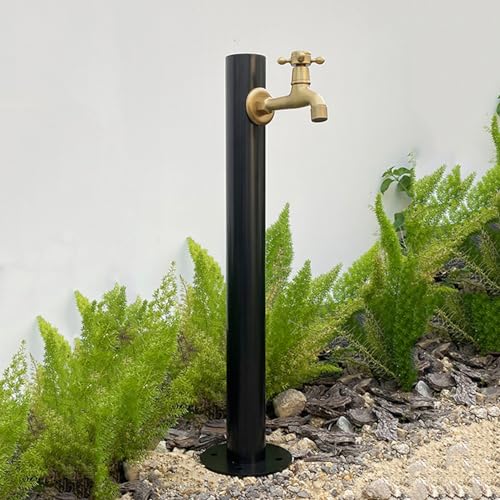 304 Stainless Steel Cylindrical Vertical Garden Water Column,Freestanding Hose Stand with Lock Faucet,Outdoor Antifreeze Faucet Water Dispenser Hydrant Water Feature Fountain