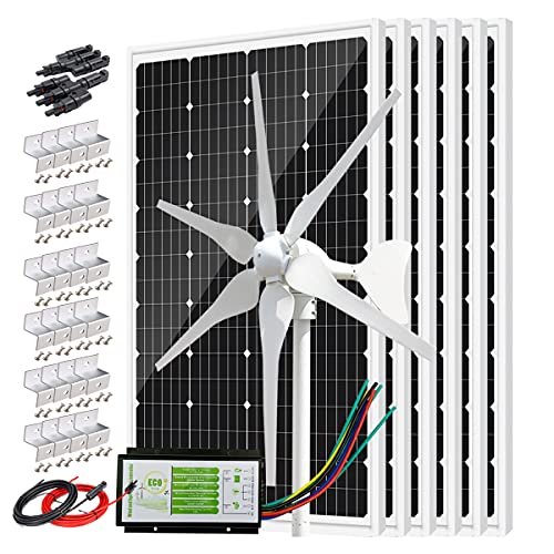 1120 Watts 24 Volt Solar Wind Power Kit: 1pc 400 Watt Wind Turbine Generator + 6pcs 120W Monocrystalline Solar Panels + Solar Wind Hybrid Controller + Z Brackets Mount
