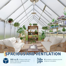 CABIHOME 8x16 ft Outdoor Greenhouse Kit, Heavy Duty Polycarbonate Greenhouse with Reinforced Aluminum Frame, Adjustable Roof Vent, Lockable Door & Quick-Connect System for All Seasons