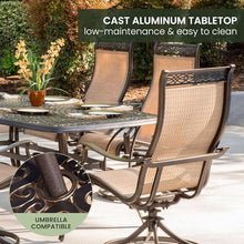 Hanover Manor 7-Piece Outdoor Dining Set with Cast-Top Aluminum Table and 6 Tan PVC Sling Rockers Cast/Sling