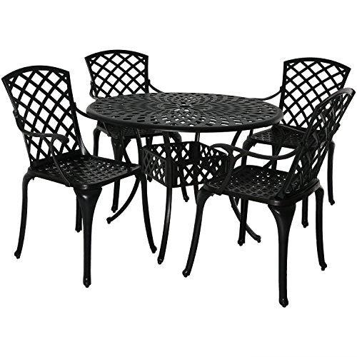 Sunnydaze 5-Piece Cast Aluminum Patio Dining Set - 4 Chairs and 41" Table Black