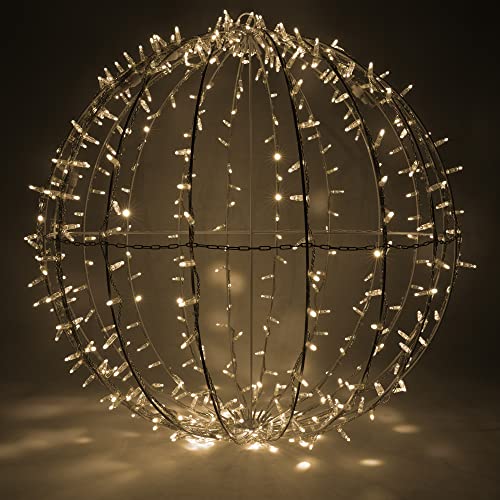 Wintergreen Lighting Commercial LED Large Light Ball Christmas Light LED Sphere Outdoor Christmas Light Decoration, Fold-Flat Metal Frame (37, White Frame/Warm White Lights)