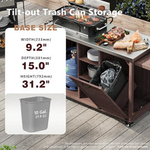 Merax 78.3" Outdoor Kitchen Island with Foldable Grill Table, Wooden Outdoor Grill Cart with Trash Can Storage & Stainless Steel Top, Outdoor Bar Cart, Pizza Oven Table for Lawn & Garden, Dark Brown