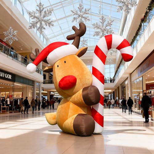 Wellcomer 13FT Christmas Inflatable Reindeer with Blower, Durable Flocked Cloth Holiday Decoration for Indoor & Outdoor Use, Advertising Events, Storefronts, Christmas Parties (Without LED Lights)