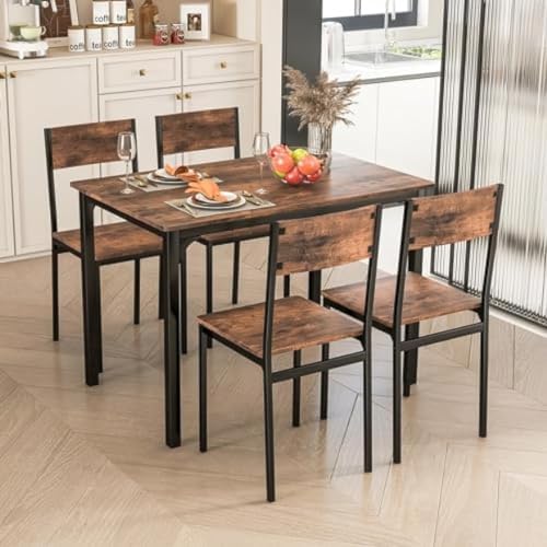 FURUIM2024M Dining Table 5-Piece Dining Table Set Industrial Kitchen Table Chairs for 4 Backrest Metal Frame Apartment Table and Chairs Dining