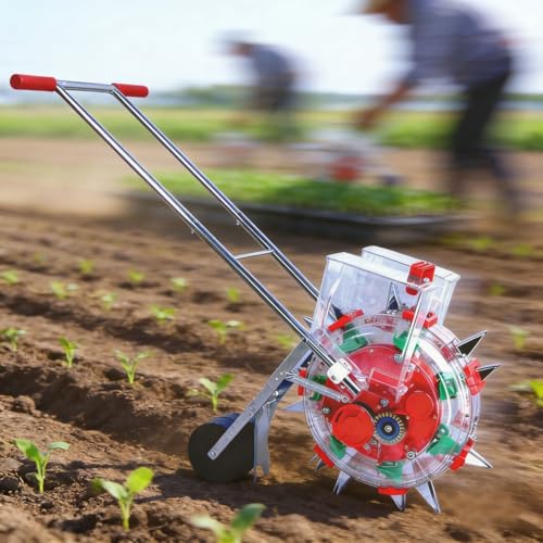 Seed Sower & Fertilizer Applicator, Garden Seed Planter Spreader, Hand-Push Seeder, Featuring Visible Dual Hoppers, Outdoor Garden Agricultural Seed Planter(5-Nozzle)
