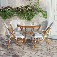 Flash Furniture Lourdes Indoor/Outdoor Commercial Bistro Set - Tempered Glass Top Table with 4 Chairs - White & Gray Rattan/Natural Frame
