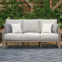 Signature Design by Ashley Hillside Barn Outdoor Sofa with Cushion, Heavyweight Weatherwood All-Weather Frame, Engineered Resin Polymer Wood-Look, Nuvella+ UV-Resistant Fabric for Patios, Gray/Brown