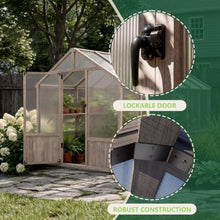 8x12 FT Wooden Outdoor Greenhouse, Polycarbonate Walk-in Greenhouse Kit with Ventilated Window & Lockable Door, Garden Green House for Backyard