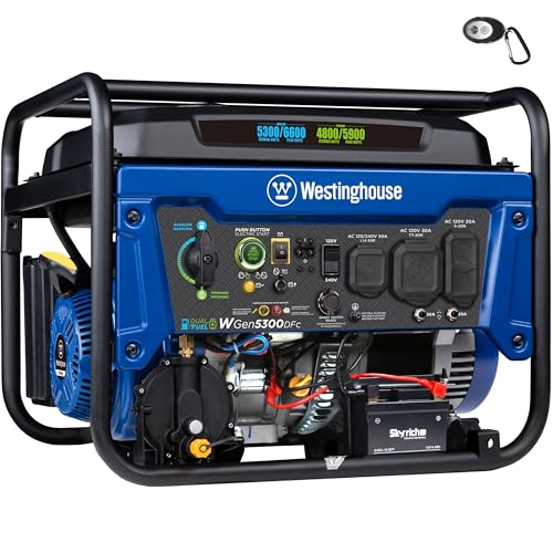 Westinghouse 6600 Watt Dual Fuel Home Backup Portable Generator, Remote Electric Start, Transfer Switch Ready, RV Ready, CO Sensor