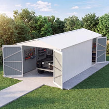 20x10 FT Outdoor Storage Shed, Metal Garage Shed with 2 Lockable Doors, and 4 Vents,Large Metal Building,Galvanized Steel Prefab Garage Sheds for Car, Truck, Bike, Tool,White