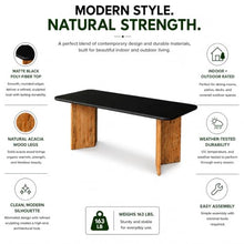 Modern Indoor/Outdoor Matte Black 86.6" Rectangular Poly-Fiber Dining Table with Acacia Wood Legs