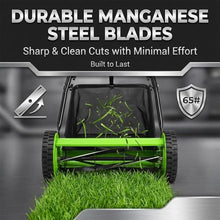 Hand Push Lawn Mower, Environmentally Friendly Manual Grass Cutter with Manganese Steel Blades, Adjustable Height 17-33mm, Non-Slip Wheels for Easy Mowing(16in)