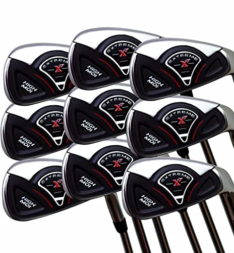 Extreme X7 High MOI Short Senior Men's Complete 9-Piece Iron Set (3-SW) Right Handed Senior Flex A Flex Club with Arthritic Grip