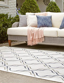 Unique Loom Outdoor Trellis Collection Area Rug - Parmaklik (9' x 12' 2" Rectangle, Ivory/ Navy Blue)