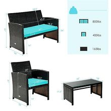 DUYHBAWRS 4PCS Patio Rattan Furniture Set Cushioned Chair Sofa Table Turquoise