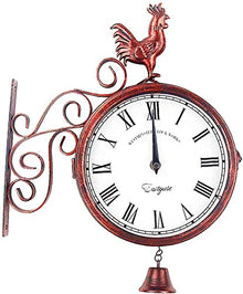 ERTTGWGF Large Art Clock Double Sided Wrought Iron Metal Quiet Easy Read Two Faces Retro Station Clock Antique Hanging Clocks for Garden Home Decor Indoor Outdoor Wall Decor Clock
