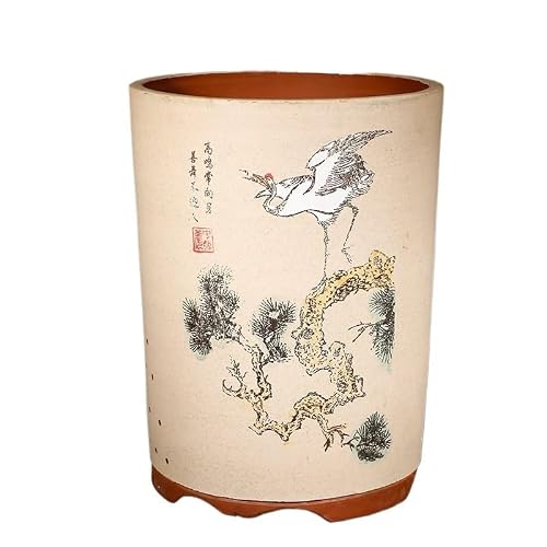ULTRAWAVE Flower Pots Purple Clay Flowerpot Straight Basin Tiger Painted Ceramic Large Calibre Basin Decorative Planter(Large)