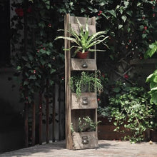 IBONSON Multi Tiered Plant Stand Indoor Courtyard Balcony Four-Grid Wooden Wall Flower Stand Garden Decoration Gardening Tool Storage Rack Corner Outdoor Plant Stand
