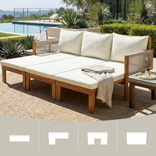 Merax Outdoor Daybed, Acacia Wood 3-Seat Patio Sofa Bed with Waterproof Cushions and Rope Woven Arms, Convertible Sleeper Couch with Pull-Out Function for Poolside, Backyard, Garden