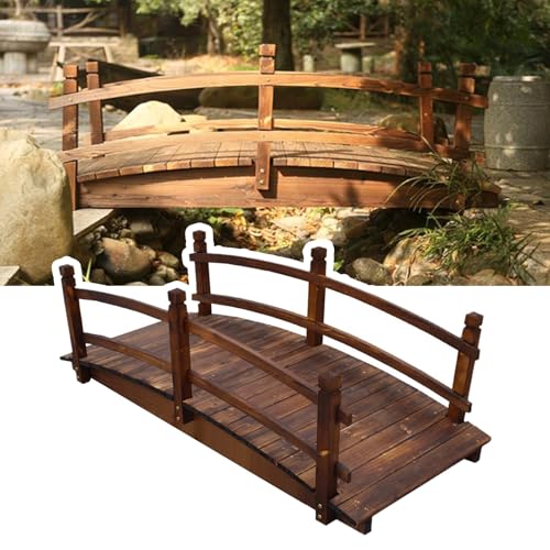 CMYUN Patio Farm Small Garden Bridge, Heavy Duty Natural Wooden Bridges, Backyard Yard Decor Park Pond Bridges, Rustic Decorative Small Bridge