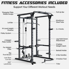 Mappding Power Cage Black Multi-Functional Power Rack with J-Hooks, Dip Handles, Landmine Attachment and Cable Pulley System Q2 Black