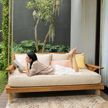 Cambridge Casual Sierra Teak Wood 6 FT Porch Swing Bed, Upgraded Patio Porch Swing Daybed with Thick Cushion Support, 750 LB Weight Capacity, Teak Swing Bed for Garden, Backyard, Porch