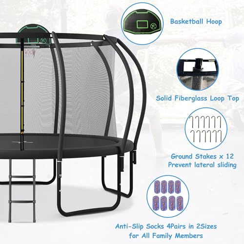 Livavege 15FT Trampoline with Safety Enclosure and Basketball Hoop Black-ArcPole