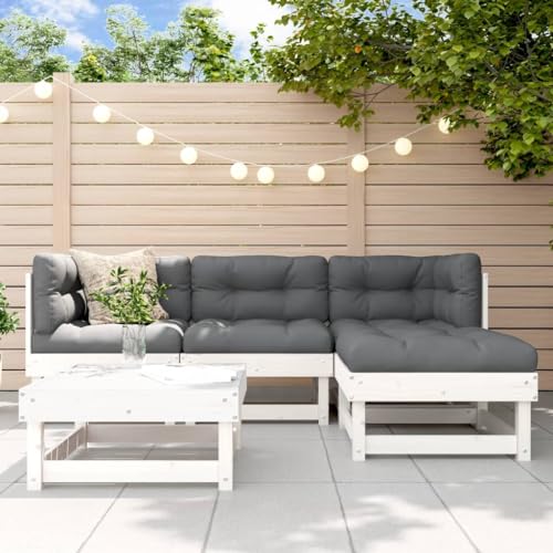 HEFZGDB 5 Piece Patio Lounge Set with Cushions White Solid WoodOutdoor Furniture Set Patio Set Patio Furniture setsSuitable for Garden, Patio, Courtyard.