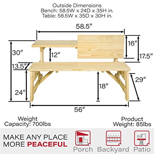 Amish Casual 2-in-1 Heavy-Duty 800 Lb Convertible Picnic Table Bench (Unfinished)