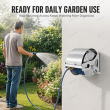 AMQYDT Garden Hose Reel Kit, Stainless Steel Metal Heavy Duty Hose Reel with 15-40m Hose Options, Wall/Floor Mount, 360° Swivel Guide and Three Spray Gun Choices Multi-Functional Spray Gun. 20m