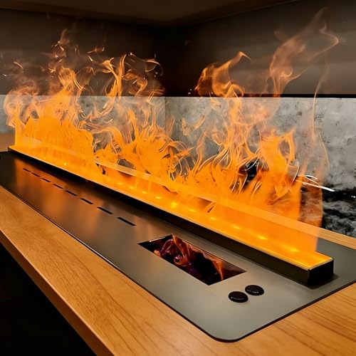AUTUMFLATGAO Water Vapor Fireplace Atomized Flame, Electric Fireplace Humidifier Touchable Flame with App/Remote Control, 9 Colors Flame Humidifying Atomization Chimeneas Falsas 80cm