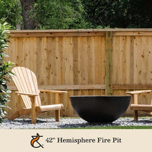 Ash & Ember 42" Hemisphere Fire Pit, Wood Burning Outdoor Fire Bowl, Raw Cast Iron Patina, Half-Sphere Outside Fireplace with Flanged Edge and Stable Base