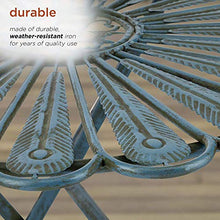 JIQHOHX Wrought Iron Garden Table and Chair Combination 3-Piece Set|Indoor Outdoor Peacock Feather Metal Round Tables Foldable Bistro Furniture,Lawn Seating,Light Blue