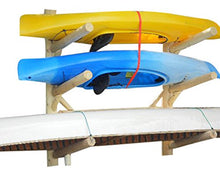 Log Kayak Rack Dock Mounted 1 Canoe Plus 2 Kayak or SUP Natural Finish