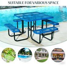 Garvee Heavy Duty Metal Picnic Tables for Outdoors with Umbrella Hole, 46" Square Top Patio Table Coated Steel Commercial Grade Furniture Set Weather & Rust Resistant (Expanded Steel, Blue)