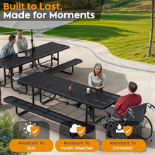 OUTTANS Commercial Metal Picnic Table (Black, 8' Rectangular)